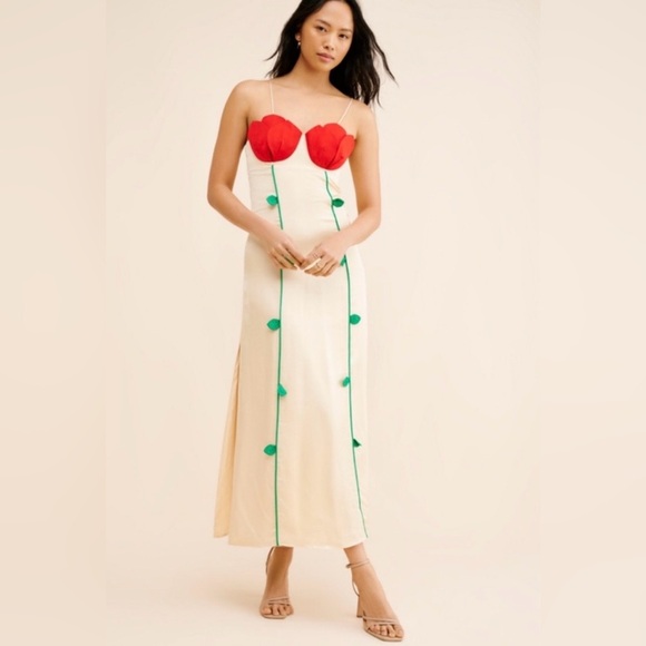 FARM Rio Dresses & Skirts - Farm Rio Rose Detailed Midi Satin
Dress size large